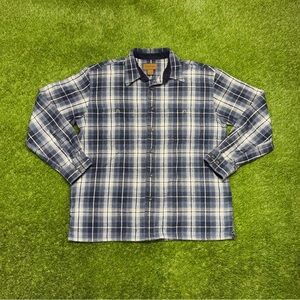 St. John’s Bay Heavy Cotton Plaid Flannel Long Sleeve Shirt Large Blue White